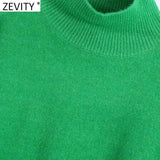 Women Simply Mock Neck Solid Green Color Casual Knitting Sweater Female Chic Basic Long Sleeve Pullovers Brand Tops