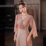 Fongt Dress Light Luxury Niche Banquet Host Graduation Dress 2025 New Champagne Long-Sleeved Art Exam Dress