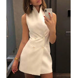 Women Sleeveless OL Bodycon Mini Dress Sexy V-neck Buttoned New arrival Summer Party