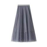 Fongt Industry Nail Pearl Dress Women's Half-Dress Dress 2025 Spring And Autumn Mid-Autumn Long Dress Net Yarn Dress 100Folded Dress 8581