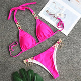 Fongt 2023 New Sport Bikini Sexy Crystal Diamond Bandage Red Split Female