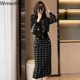 Plaid Sweaters 2 Piece Sets Women Causal Half Turtleneck Knit Pullover Tracksuit Slim High Waist Knitwear Skirts