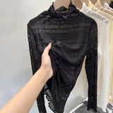 Fongt Air Fluttering Jacket Pleated Wood Ear Net Gauze Bottom Clothes Female Ultra Thin Perspective Pile Collar Lace Unlined Upper Garment-Outfit