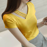 Fongt 2024 New V-Neck Slim Black Long-Sleeved T-Shirt Female Collarbone Niche Large Size White Hollow-Out Top-Outfit