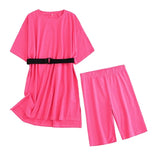 2021 Summer Women's Set 95% Cotton Suit Oversized Sets Long T-shirt Legging Shorts Suits High Quality