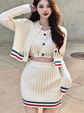Knitted 3 Piece Set Women Elegant Casual Sweater Skirt Set Female Korean Fashion Designer Kawaii Skirt Suit 2023