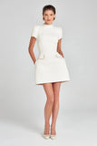 Tweed Solid Beaded Seam Mini Dress-Outfit