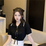 Fongt Silk Coloring Bows Short-Sleeved T-Shirt Girl 2023 Summer Dress New Korean Version Of The Fashion Knitted Shirt