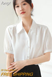 Women Shirts V-neck Short Puff Sleeve Chiffon Thin Shirt 2023 Summer Loose Button Women Tops Blouses Solid Woman