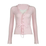 Aesthetic Fake Two Pieces Coquette Knitted Cardigan-Outfit