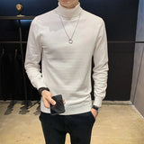 Autumn Winter Men Sweaters Knitted Solid Casual Pullovers High Turn Down Collar Soft Slim Fit Knitwear Basic Tops