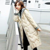 Autumn Winter New Korean Version Knitting Wool Hooded Down Jacket Female Long Loose Warm Fashion Coat Tide-Outfit