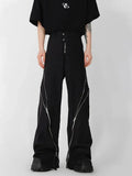 trendy brand men black zipper design slit slightly flared pants vertical feeling straight casual pants retro trousers-Outfit