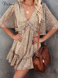 Summer Light Dresses For Women 2022 Sexy Leopard Print Party Beach Chiffon Sundress Open Back Elegant Female