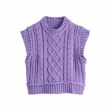New Women Knit Crop Sweater Vest sleeveless Warm Casual Fashion Cropped Knitted Woman Sweaters Pullover