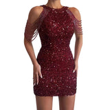 Fongt 2025 New Sexy Fashion Hanging Neck Escew Escuse Tuxedo Hip Crystal Splicing Leek