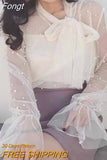 Gauze Bow Beading Pink White Blouse 2023 Summer Women Solid Chiffon Shirt Female Blouses Top Office Shirts Blusas 4323