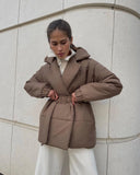 Fongt Winter New Thickened Collared Waist Cotton Coat Thin Solid Cotton Coat Woman