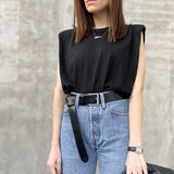 Summer Sleeveless T Shirts Women 2020 New Hot Elegant Cotton Tees Ins Design Chic Solid Brown Khaki Tops