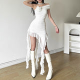 Fongt Summer Women's Solid Color Slim High-Waist Fashion One-Line Collar Strapless Dress-Outfit