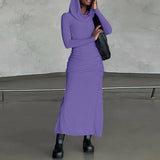 Fongt Women's Fall 2024 New Fashion, Slim Hooded, Slit And Women's Dress-Outfit