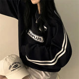 Vintage Logo Print Striped Sleeve Sweatshirt-Outfit