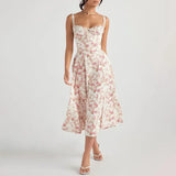 Fongt 2025 New Fashion Printing Strap To The Waistless Sleeveless Slings Long Dress Dress