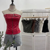 Real Shooting Spice Girls High-End Pu Leather Tector Locomotive Wind Wrapped Bra Vest Sleeveless Top Tide