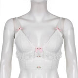 Dark Harajuku Kwaii Lace Basic Camis Pastel Gothic Cute Bow White Skinny Crop Tops Lolita Ruffles Women Coquette