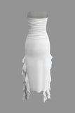 flounce hem maxi dress with ruched