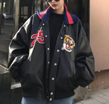 Bomber Embroidered Tiger Varsity Jacket-Outfit