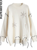 New 2022 Oversized Drawstring Beading Elegant Fashionable Autumn Winter Wild Women's Sweaters Pullovers Tops