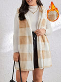 Fongt And Winter Fashion Burst Temperament Cardigan Two-Color Lattice Hooded Lady Plush Vest Coat Woman