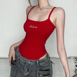 Sexy Letter Embroidery Slim Strap One-Piece Top Female 2024 Summer New Bottom Top-Outfit
