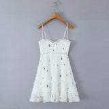 White Embroidery Flower Corset Style Cami Mini Dress-Outfit