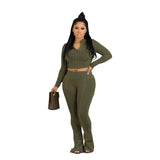 Fitness Tracksuit Women Two Piece Set 2024 Autumn Winter Long Sleeve Cropped Jacket Top and Flare Pants Matching Sets-Outfit