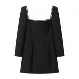Fongt Women's Autumn And Winter New Diamond-Sleeved French Waist-Sleeved Velvet Mini Dress
