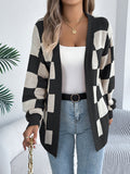 Autumn And Winter Lattice Lantern Sleeve Sweater Long Coat Women's
