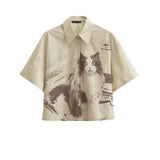 Fongt Summer New Women's Niche Fun Stamp Cotton Open Skirt Shirt UWU232055-Outfit