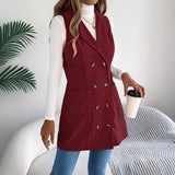 Fongt Autumn And Winter Pure Color Double Buckle Pocket Lint Long Vest Coat Women's Clothing