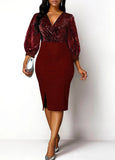 Elegant Temperament 5XL Women's Dress Solid Color High Waist Panel Shiny Slim Fit Wrap Hip Party Dress-Outfit