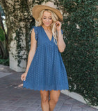 Fongt New Lace Jacquard Hollow-Out V-Neck Dress With Cloth Shorts In Her Pocket-Outfit