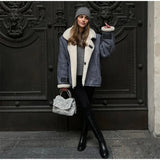 Denim Sherpa Turn Down Jacket-Outfit