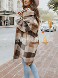 The Ins Hot Autumn Street Lapel Loose Women's Plaid Coat Long Coat-Outfit