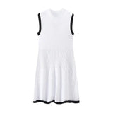 Fongt Women's Explosive Knitted Mini Dress Fashion Round Collar Folded A-Character Dress