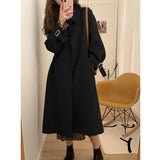 Korean Winter Long Overcoat Outwear Loose Full Sleeve Single Breasted Femme Elegant Woolen