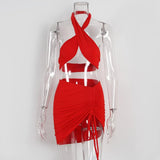 Skirts Womens Outfit 2021 Summer Sexy Dress Sets Halter Soft Crop Top Drawstring Off Shoulder Lady Snug Two Piece