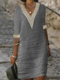 Solid Color Half Sleeve Cotton Linen