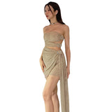 Fongt Breast Hollow Fine Flashing Dress Woman 2025 Summer New Hottie Sexy Dress