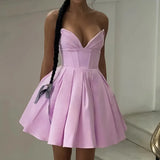 Lilac Deep Neck Corset Tube Mini Dress-Outfit
